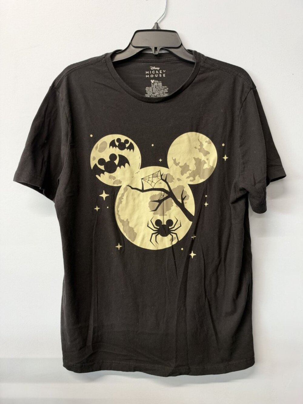 Disney Mickey Mouse Halloween Black T-Shirt L (42-44) Gold Moon Spider Design Co